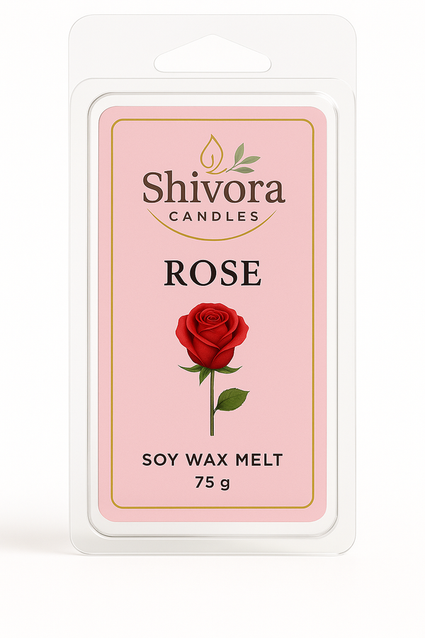 Rose soy wax melt 75g clamshell – eco-friendly handmade wax cubes with long-lasting rose fragrance by Shivora Candles