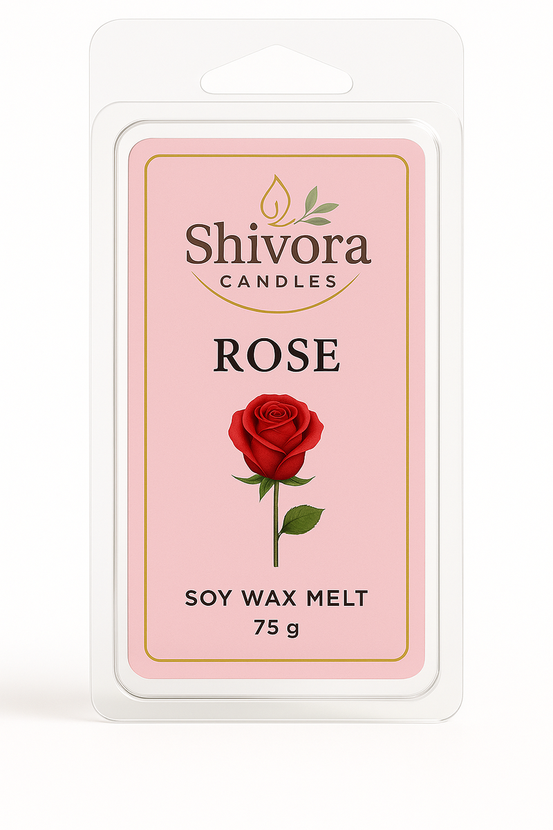 Rose soy wax melt 75g clamshell – eco-friendly handmade wax cubes with long-lasting rose fragrance by Shivora Candles