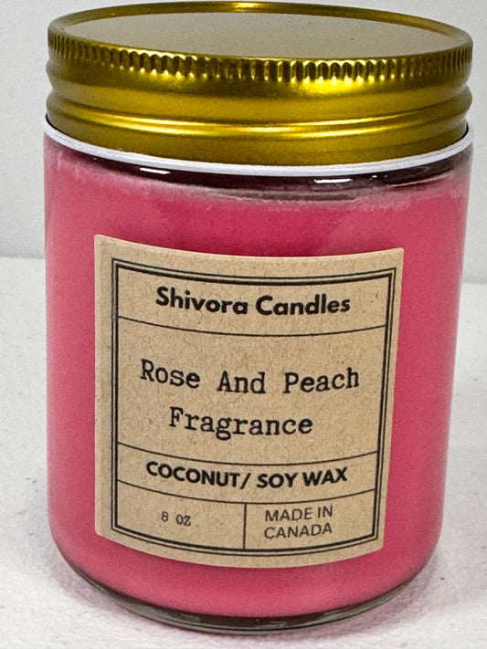 Shivora Rose And Peach. Coconut/ Soy Wax Candle. 8 Oz