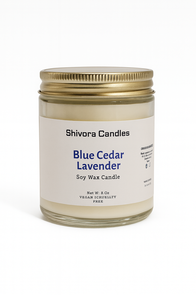 Blue cedar lavender soy wax candle