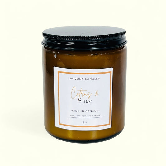 Shivora Citru& Sage Fragrance Candle 8 oz Amber JarMade