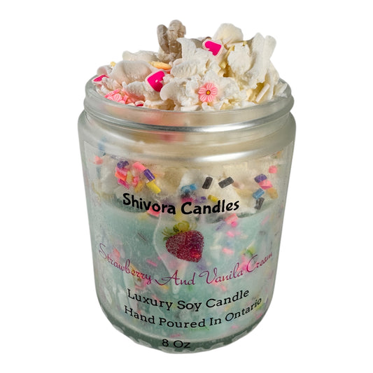 Shivora Luxury Soy Dissert Candle 8 Oz. With Strawberry and Vanilla Cream