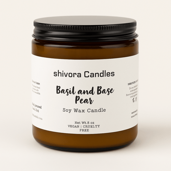 Basil & Base Pear Soy Wax Candle – 8 oz | Fresh Herbal & Juicy Fruit Scent - Shivora Candles