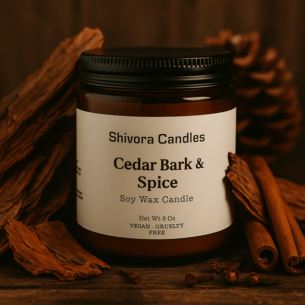Cedar Bark & Spice Soy Wax Candle – 8 oz | Warm, Woodsy & Spiced Aroma - Shivora Candles