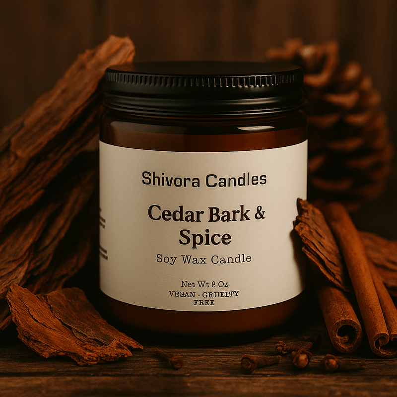 Cedar Bark & Spice Soy Wax Candle – 8 oz | Warm, Woodsy & Spiced Aroma - Shivora Candles