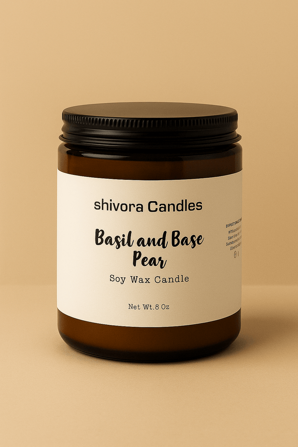 Basil & Base Pear Soy Wax Candle – 8 oz | Fresh Herbal & Juicy Fruit Scent - Shivora Candles