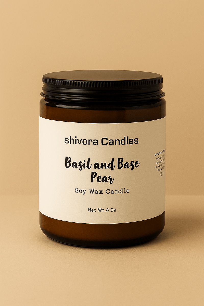Basil & Base Pear Soy Wax Candle – 8 oz | Fresh Herbal & Juicy Fruit Scent - Shivora Candles