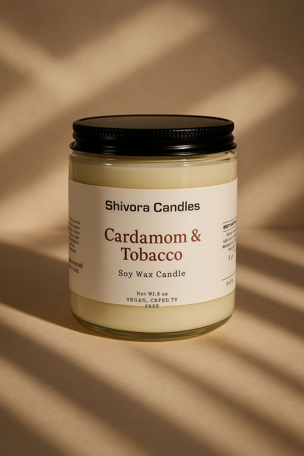 Cardamom & Tobacco Soy Wax Candle – 8 oz | Bold, Spicy & Sophisticated Scent - Shivora Candles