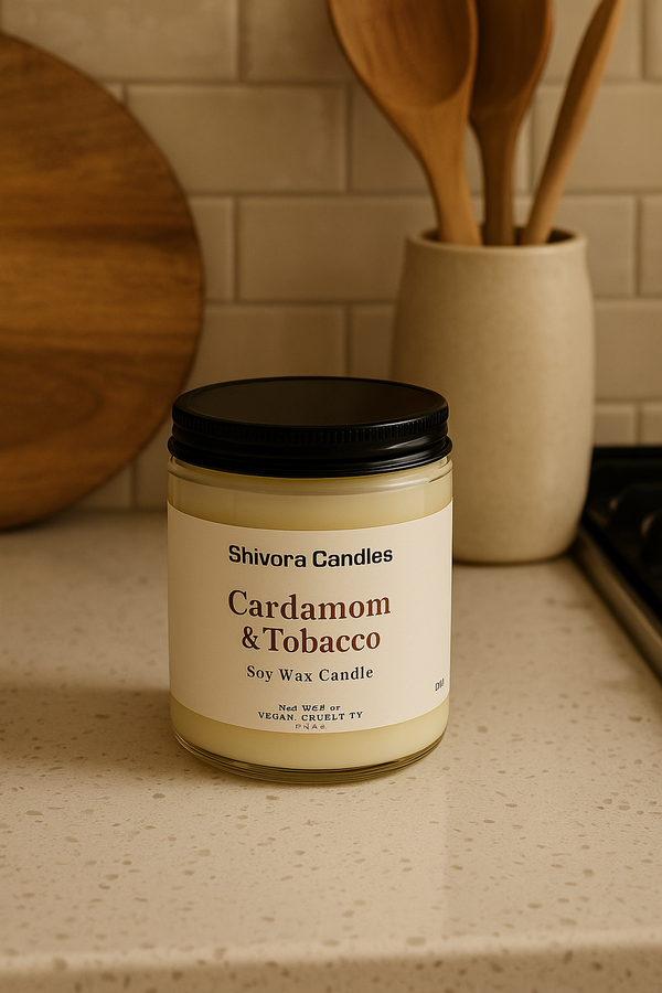 Cardamom & Tobacco Soy Wax Candle – 8 oz | Bold, Spicy & Sophisticated Scent - Shivora Candles