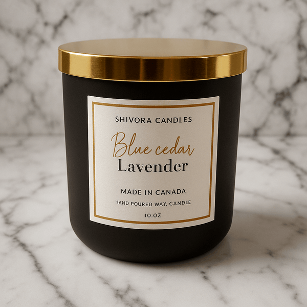 Blue Cedar & Lavender Soy Wax Candle – 10 oz | Wood Wick | Earthy, Calming Scent - Shivora Candles