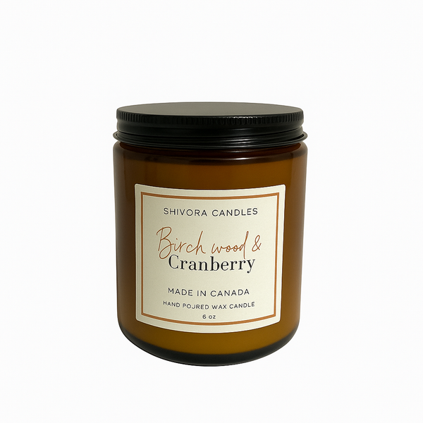 Birchwood & Cranberry Soy Wax Candle – 8 oz | Woodsy, Tart & Winter Fresh Scent - Shivora Candles