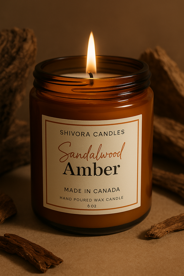 Sandalwood & Amber Soy Wax Candle – 8 oz | Warm, Earthy & Luxurious Scent - Shivora Candles